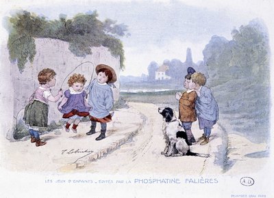 Jogos de crianças: Meninas jogando a corda de saltar - dess. de Lobrichon, ed. de Phosphatine Falieres, v.1920 de Timoleon Marie Lobrichon
