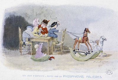 Jogos infantis: cavalos de balanço - dess. de Lobrichon, ed. de Phosphatine Falières, v.1920 de Timoleon Marie Lobrichon