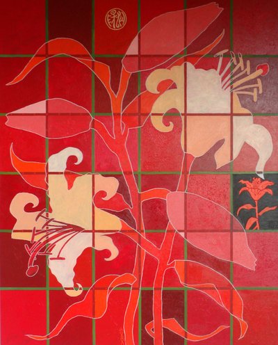 O lírio de vermelhão francês, 2012, óleo sobre tela de Timothy Nathan Joel