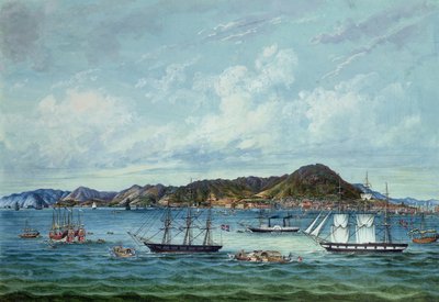 Vista de Hong Kong, c.1860 (tinta e wc no papel) de Tinqua