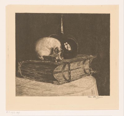 Natureza morta com caveira e bíblia de Titia Heukers (signed by artist)