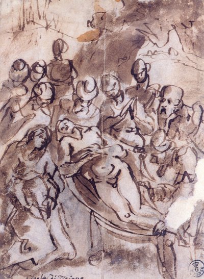 Deposição por Ticiano (cerca de 1490-1576), desenho de Titian (c.1488 1576)