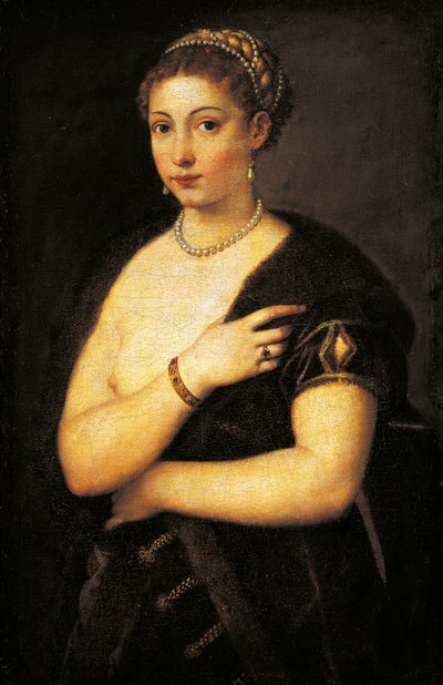 Menina em pele, por Titian (ca 1490-1576), óleo sobre tela 95x63 cm de Titian (c.1488 1576)