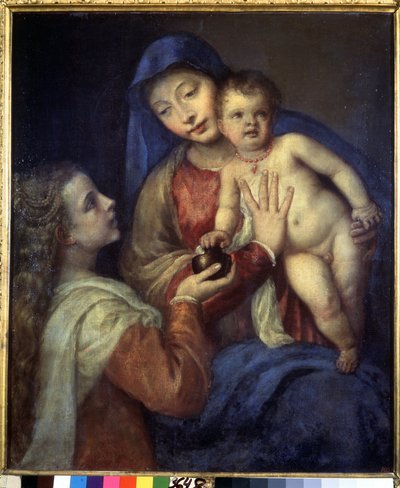 Madonna e Criança com Maria Madalena. Pintura por Ticiano (Tiziano Vecellio ou Vecelli ou Tiziano da Cador de Titian (c.1488 1576)