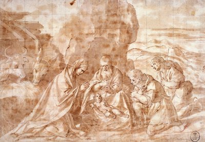 Natividade por Ticiano (ca 1490-1576), desenho de Titian (c.1488 1576)