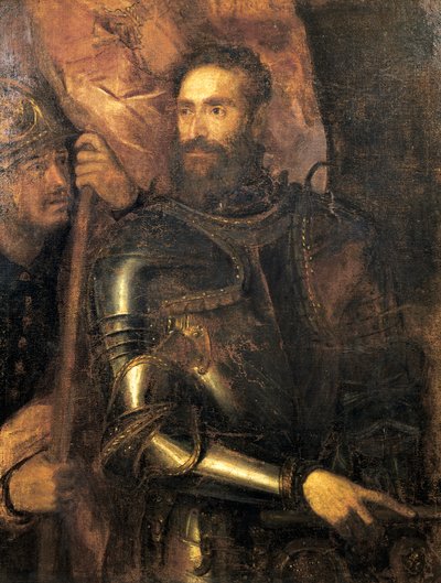 Retrato de Pierluigi Farnese com armadura, de Ticiano de Titian (c.1488 1576)