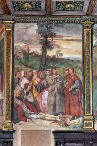 Santo António recolocando o pé a um jovem, Escola do Santo (fresco) de Titian (c.1488 1576)