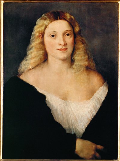 Mulher jovem com um vestido preto ... de Titian (c.1488 1576)