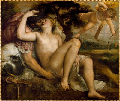 Vénus, Marte e Amour (óleo sobre tela de Titian (c.1488 1576) (workshop)