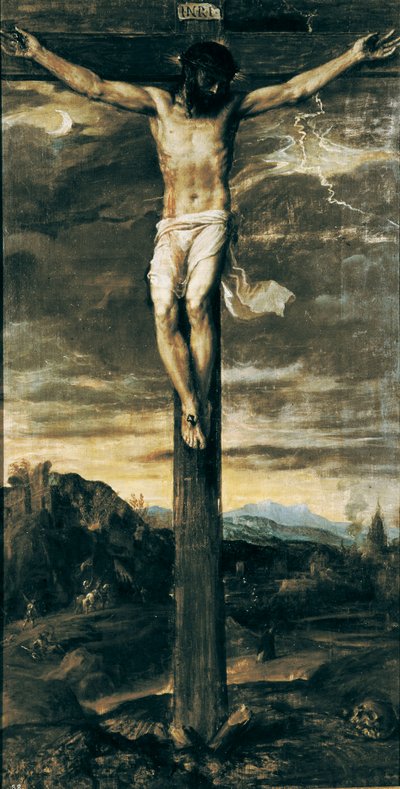 "Cristo Cruxificado". Inscrição "INRI" na cruz de Titian (c.1488 1576)
