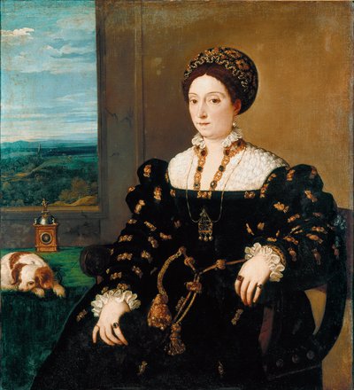 Retrato de Eleonora Gonzaga (Gonzaga), Duquesa de Urbino Pintura de Tiziano Vecellio chamada Ticiano (ca. 1490-1576) de Tiziano Vecelli