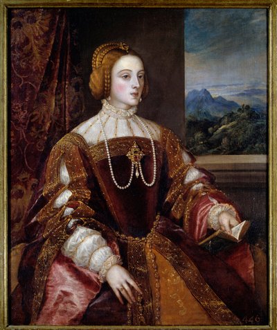Retrato do Impression Isabella de Portugal (1503-1539) Pintura de Tiziano Vecellio (1485-1576) Sol do século XVI. 1,17x0,98 m Madrid, Museu do Prado de Tiziano Vecelli