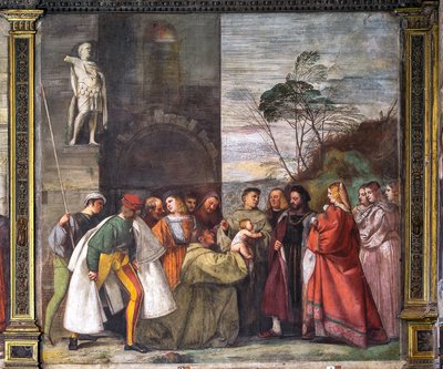O Bebé proclamando a inocência da Mãe, a Muralha do Norte, Escola do Santo, detalhe de 2195188 de Titian (c.1488 1576)