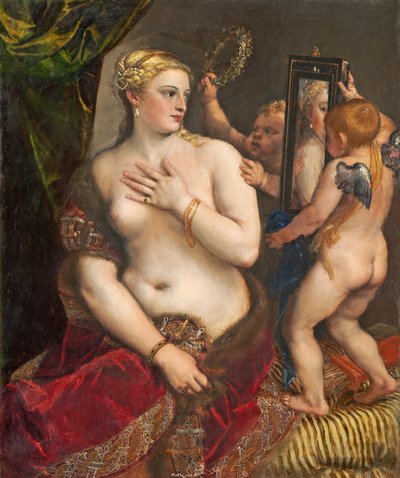 Vênus com um espelho, c. 1555 (óleo sobre tela) de Tiziano Vecelli