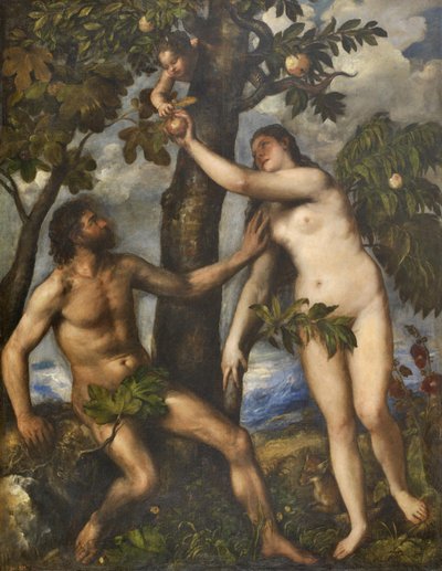 Adão e Eva, c.1550 de Tiziano Vecelli