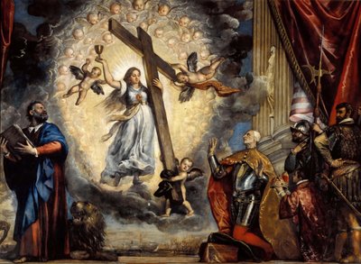 Doge Antonio Grimani ajoelhado diante da fé, entre 1555 e 1576. de Titian