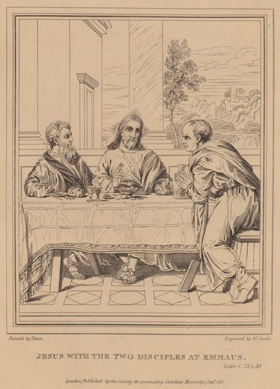 Jesus com os dois discípulos em Emaús, Lucas de Tiziano Vecelli