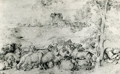 Paisagem com rebanho de ovelhas, c1520, 1937 de Tiziano Vecelli