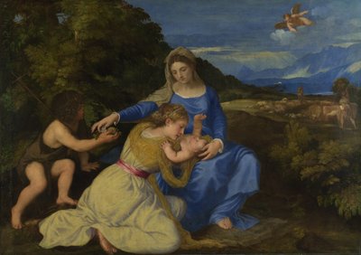 A Virgem e o Menino com o jovem São João Batista A Madona Aldobrandini, ca 1532 de Tiziano Vecelli