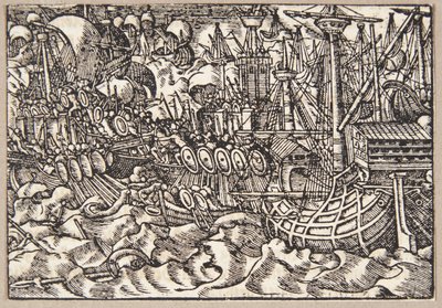 Gaius Duillius derrota Cartago numa batalha naval de Tobias Stimmer