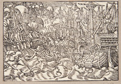 Gaius Duillius ganha uma batalha naval contra os cartagineses de Tobias Stimmer