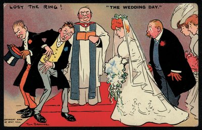 Noivo e padrinho incapaz de encontrar o anel num casamento (chromolitho) de Tom Browne