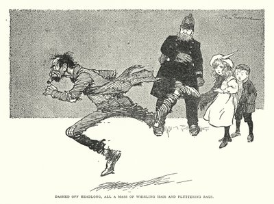 De cabeça desfeita, toda uma massa de cabelos ondulados e farrapos agitados (litho) de Tom Browne