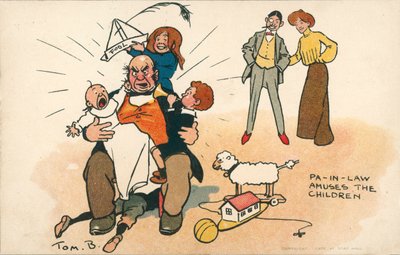 O avô a cuidar das crianças (litografia a cores) de Tom Browne