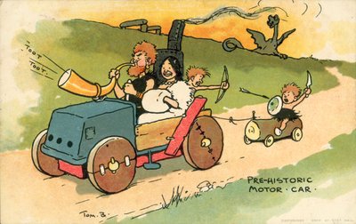 Automóvel pré-histórico (litografia a cores) de Tom Browne