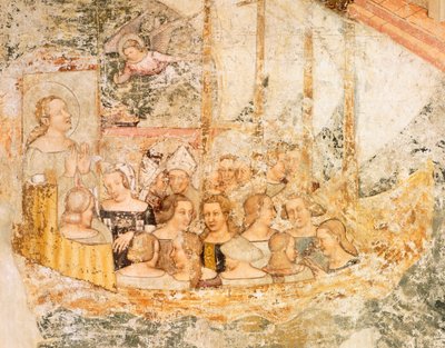 Navegando em direção a Roma, detalhe de Histórias de Santa Úrsula, de Tommaso da Modena (1326-1379), afresco, detalhe, Igreja de Santa Caterina, Treviso de Tomaso da (late 15th century) Modena