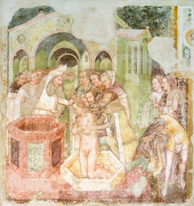 O batismo do Príncipe da Inglaterra, detalhe do afresco Legenda de Santa Úrsula de Tomaso da (late 15th century) Modena