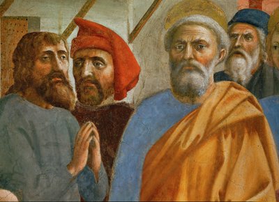 A sombra de São Pedro cai sobre os doentes ... (pintura mural) de Tommaso Masaccio