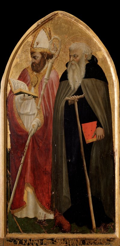 Tríptico de San Giovenale: painel direito com Santo Antônio o Grande e Santo Juvenal (Giovenale) - retábulo de Tommaso Masaccio