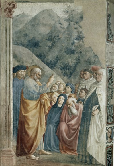 Pregação de São Pedro - Fresco por Tommaso di Cristoforo Fini dit Masolino da Panicale (1383-around 1440), 255x162 cm, cerca de 1425. Florença, Igreja de Santa Maria del Carmine, Capela Brancacci de Tommaso Masolino da Panicale