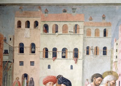 São Pedro Cura um aleijado e o ressurgimento de Tabitha Detalhe da arquitetura de fundo, c.1427 afrescos também ver 57195 de Tommaso Masolino da Panicale