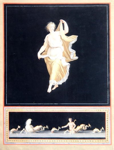Cópia de uma pintura alegórica pompeia, um desenho de papel de parede panorâmico, c,1790 de Tommaso Piroli