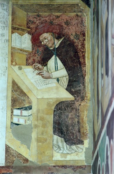 Hugues de Provence em sua mesa, do Ciclo de "Quarenta Membros Ilustres da Ordem Dominicana", na Chapterhouse 1342 de Tommaso da Modena
