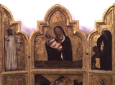 Madonna e Criança com São Bento e São Jerônimo, metade superior do tríptico (ver também 78652) de Tommaso da Modena Barisino or Rabisino
