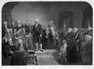 Washington entregando seu endereço Inaugral em abril de 1789, pub. c.1850 de Tompkins Harrison Matteson