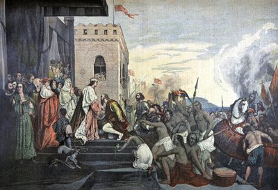 Receção de Cristóvão Colombo pela corte espanhola em Barcelona de Tony (after) Robert Fleury