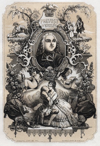 Frontispício de "Histoire de Manon Lescaut et du Chevalier Des Grieux" de Abbe Prevost (Antoine Francois Prevost) (1697-1763) - Edição de 1839 ilustrada por Tony Johannot (1803-1852) de Tony Johannot