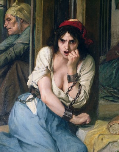 Philippe Pinel (1745-1826) liberando os lunáticos de suas cadeias no asilo Salpetriere em Paris em 1795, 1886 (detalhe ver também 164469) de Tony Robert Fleury