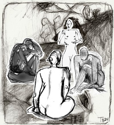 Esboço de figuras contemplativas de Tore Bahnson