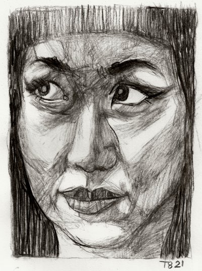 Desenho de uma mulher asiática pensativa de Tore Bahnson