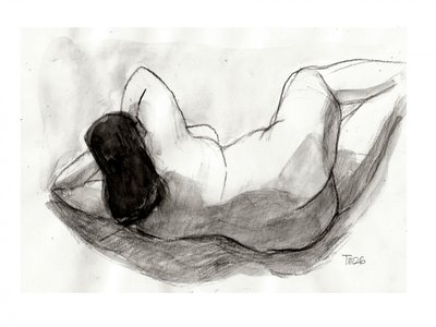 Desenho de nu reclinado de Tore Bahnson