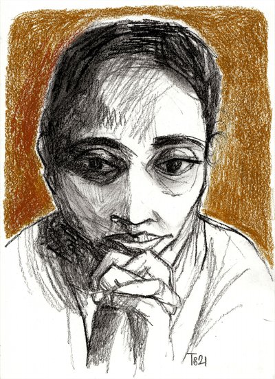 Desenho de uma mulher pensativa de Tore Bahnson
