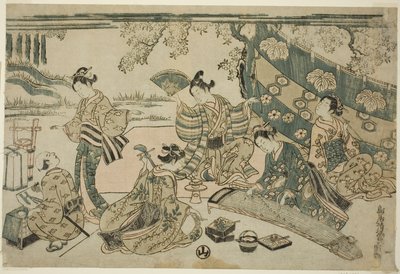 Um piquenique sob as cerejeiras de Torii Kiyomitsu I