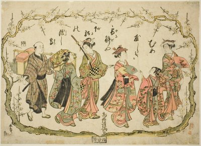 Festa a caminho das ameixeiras em flor de Torii Kiyomitsu I