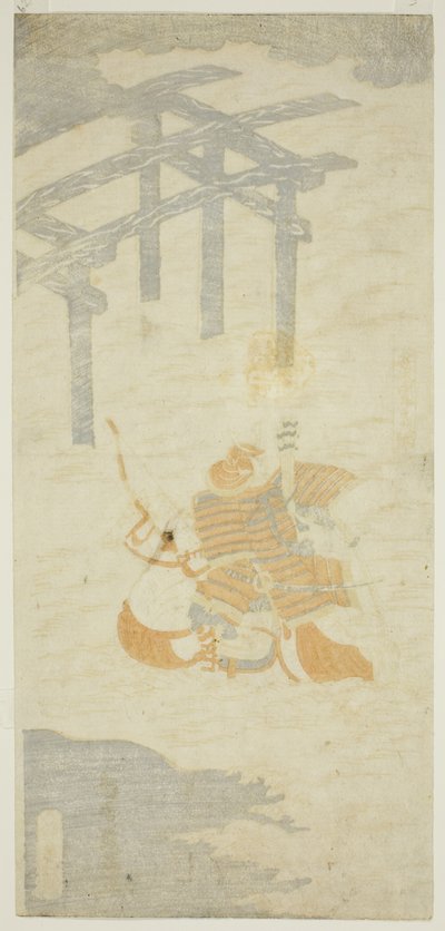 O guerreiro Sasaki Shiro Takatsuna a atravessar o rio Uji a cavalo de Torii Kiyomitsu I