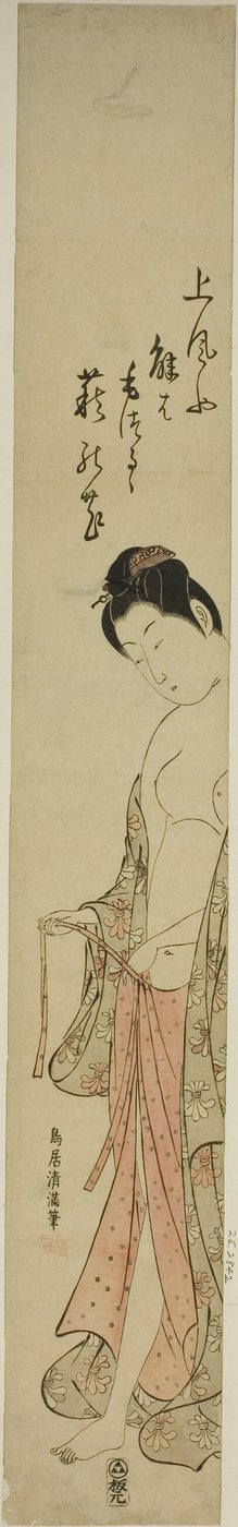 Mulher a vestir-se depois de um banho de Torii Kiyomitsu I